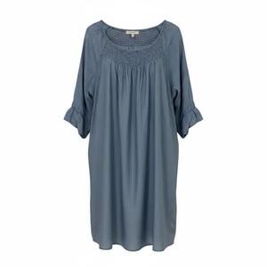 New Directions XL Blue Pinstripe Dress with Smocked Neckline Ruffle Sleeve